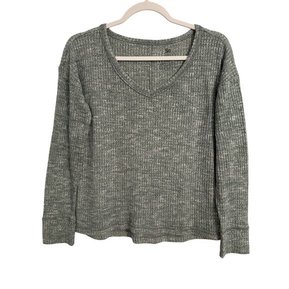 SO Women's XS Preppy Thermal Knit Sage Green Long Sleeve Top Soft Neutral - Picture 1 of 6